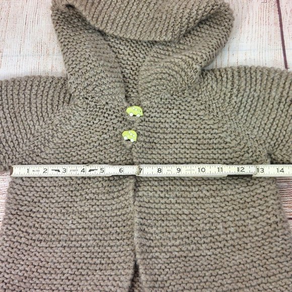 Baby Hooded Cardigan Sweater Handmade Wool Knitted Crochet Car Buttons Warm Top - Picture 5 of 8